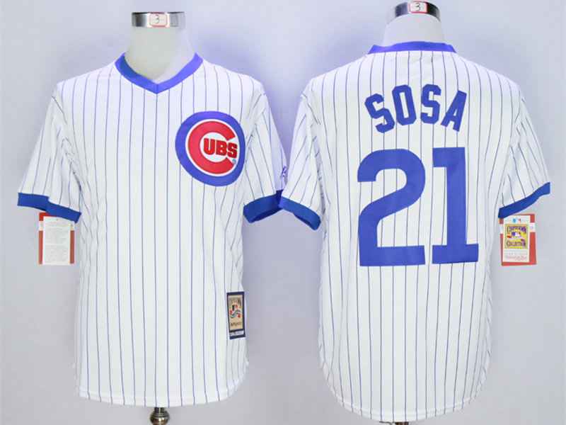 Men's Chicago Cubs #21 Sammy Sosa White Throwback Jersey