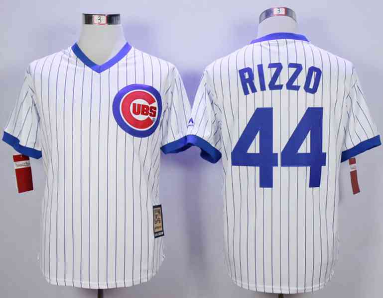 Men's Chicago Cubs #44 Anthony Rizzo White Throwback Jersey