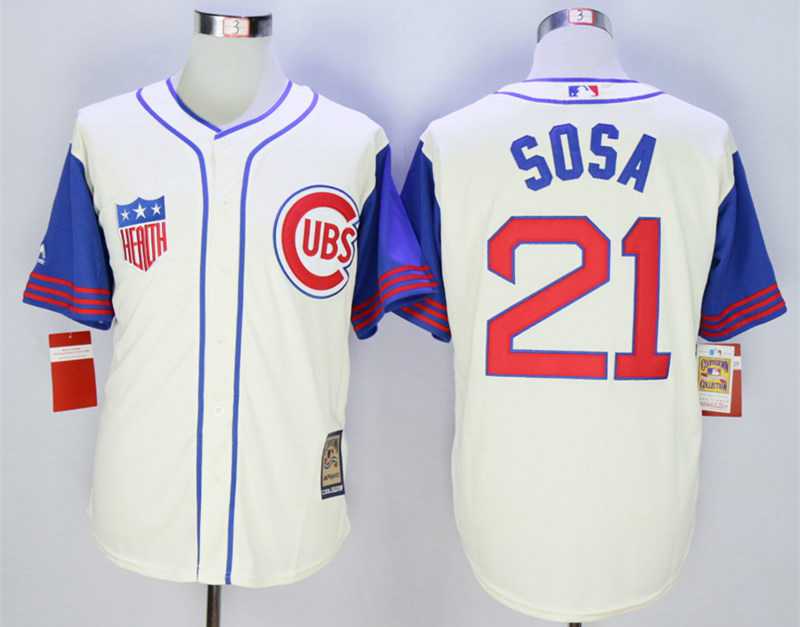 Men's Chicago Cubs #21 Sammy Sosa Cream 1942 Turn Back The Clock Jersey