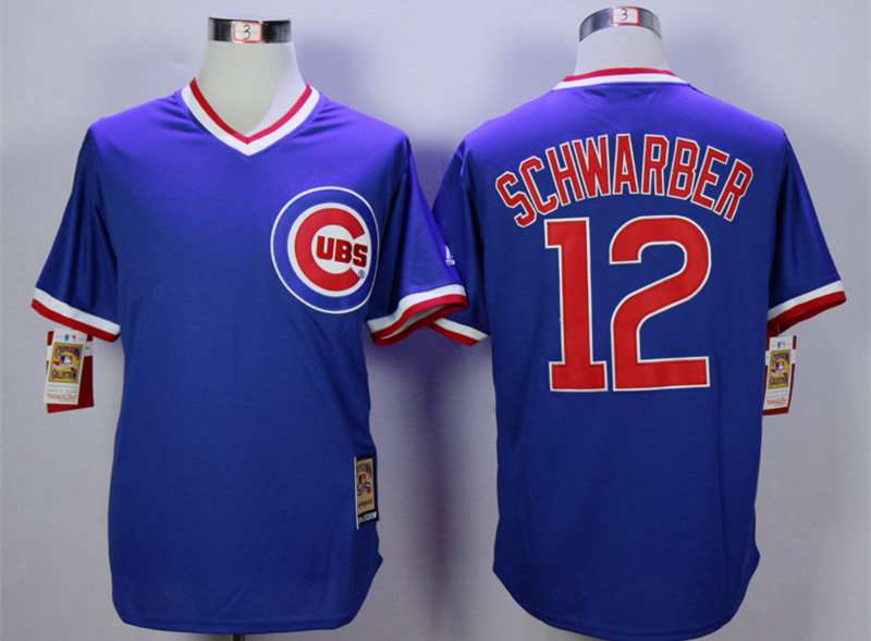 Men's Chicago Cubs #12 Kyle Schwarber Blue Throwback Jersey