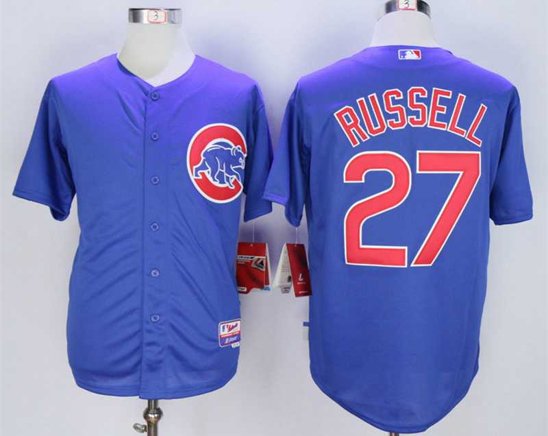 Men's Chicago Cubs #27 Addison Russell Blue Cool Base Jersey