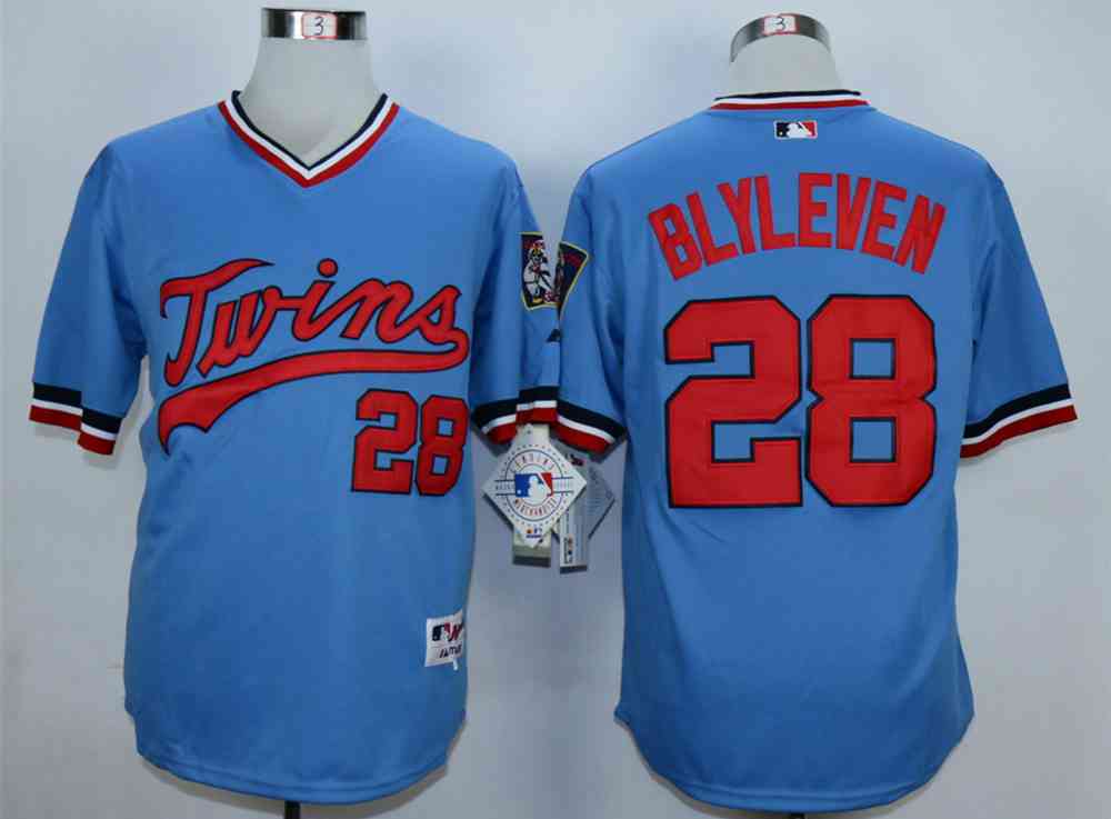 Men's Minnesota Twins #28 Bert Blyleven Blue Cooperstown Jersey