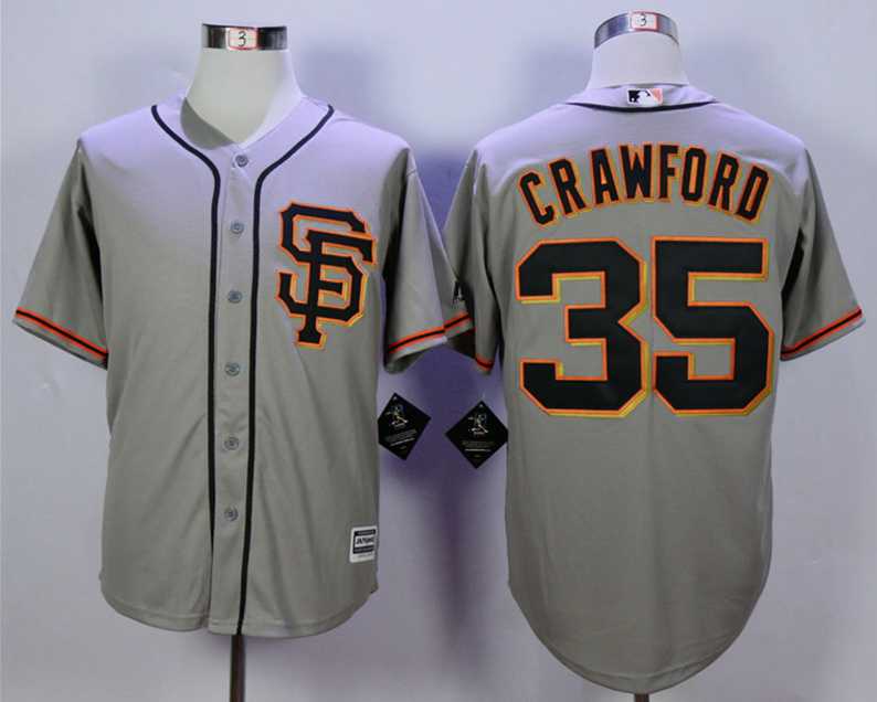 Men's San Francisco Giants #35 Brandon Crawford Grey New Cool Base SF Jersey