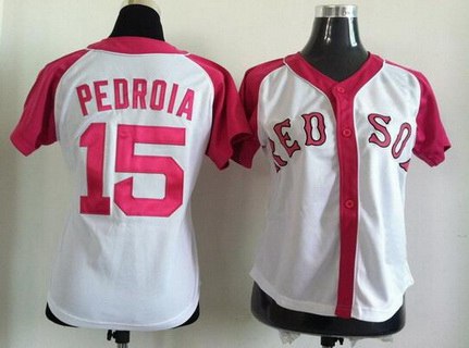 Boston Red Sox #15 Dustin Pedroia Fashion Womens By Majestic Athletic Jersey