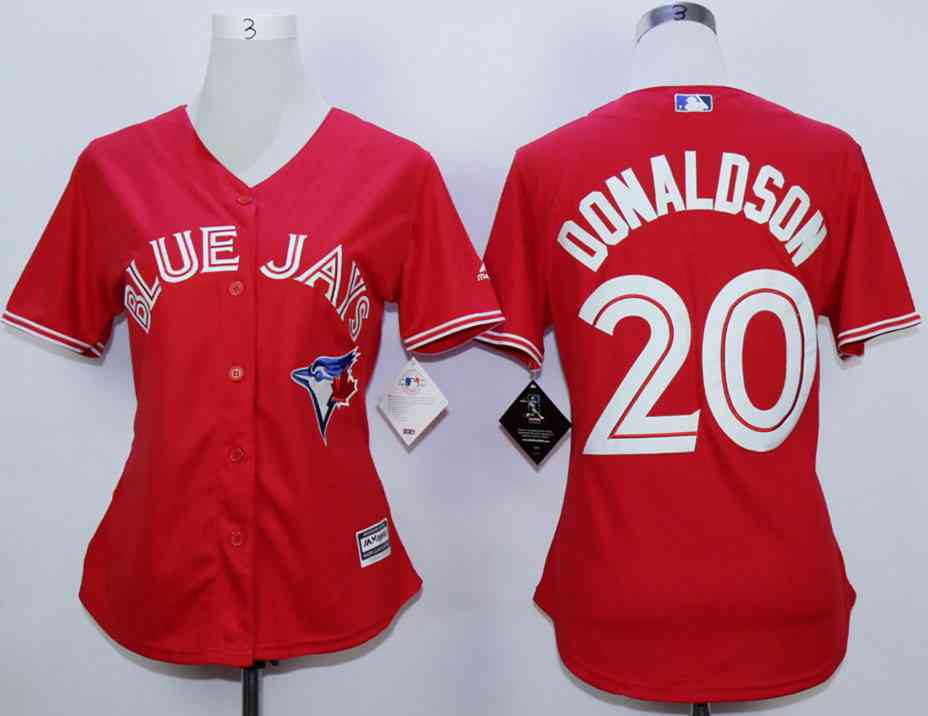 Women's Toronto Blue Jays #20 Josh Donaldson Red Canada Day New Cool Base Women Jersey