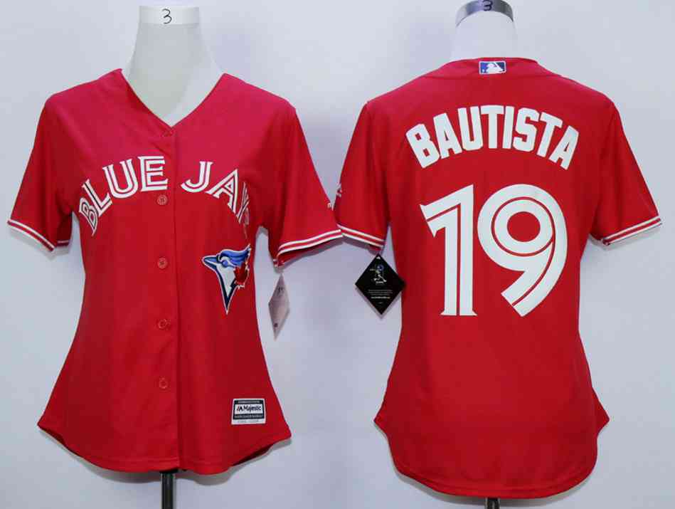 Women's Toronto Blue Jays #19 Jose Bautista Red Canada Day New Cool Base Women Jersey