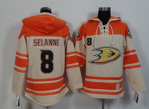 Men's Mighty Ducks Of Anaheim #8 Teemu Selanne Old Time Hockey Cream Hoodie