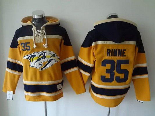 Men's Nashville Predators #35 Pekka Rinne Old Time Hockey Yellow Hoodie