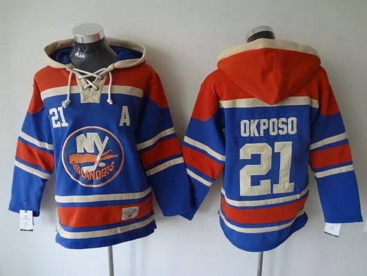 Men's New York Islanders #21 Kyle Okposo Old Time Hockey Light Blue Hoodie