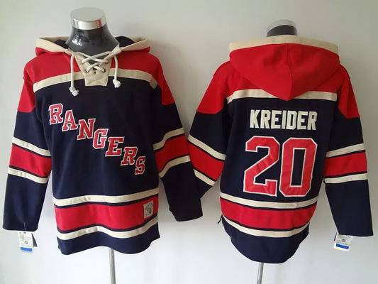 Men's New York Rangers #20 Chris Kreider Old Time Hockey Navy Blue Hoodie
