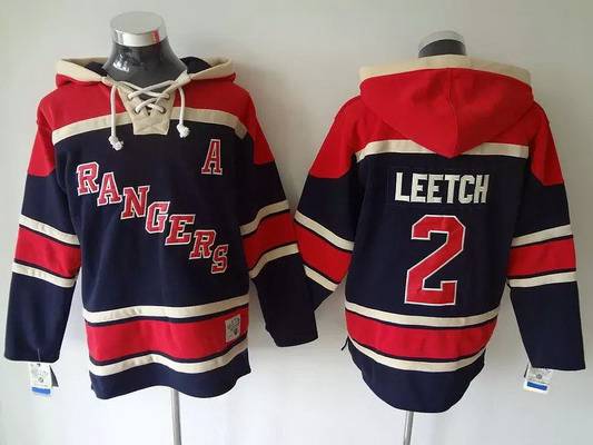 Men's New York Rangers #2 Brian Leetch Old Time Hockey Navy Blue Hoodie