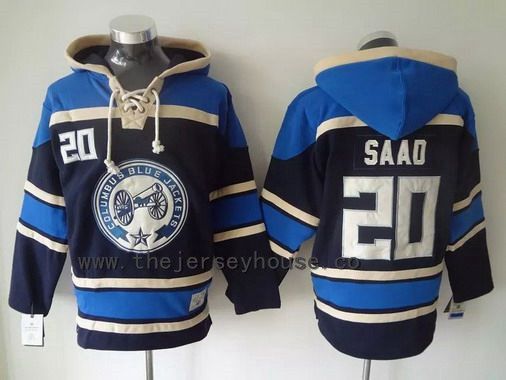 Men's Columbus Blue Jackets #20 Brandon Saad Old Time Hockey Navy Blue Hoodie