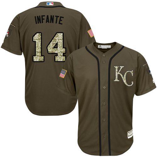 Kansas City Royals #14 Omar Infante Green Salute to Service Stitched MLB Jersey