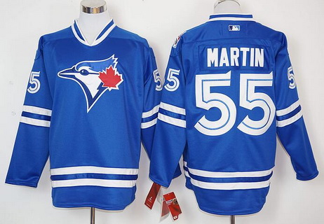 Men's Toronto Blue Jays #55 Russell Martin Blue Alternate Long Sleeve Baseball Jersey