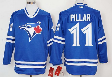 Men's Toronto Blue Jays #11 Kevin Pillar Blue Alternate Long Sleeve Baseball Jersey