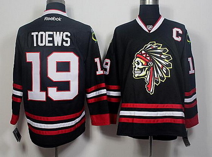 Men's Chicago Blackhawks #19 Jonathan Toews Black The Indians Skulls Fashion Jersey