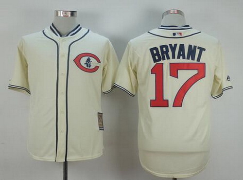 Men's Chicago Cubs #17 Kris Bryant Cream 1929 Majestic Cooperstown Collection Throwback Jersey