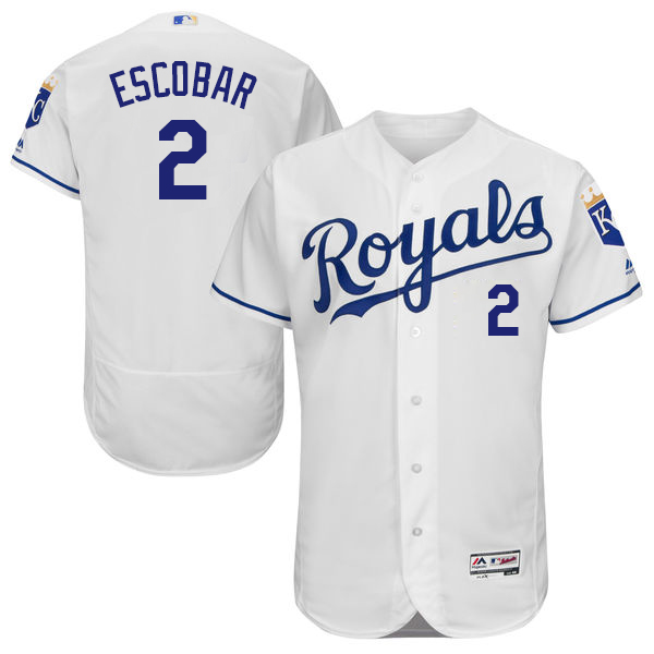 Men's Kansas City Royals #2 Alcides Escobar White Home 2016 Flexbase Majestic Baseball Jersey