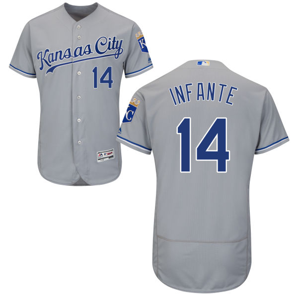 Men's Kansas City Royals #14 Omar Infante Gray Road 2016 Flexbase Majestic Baseball Jersey