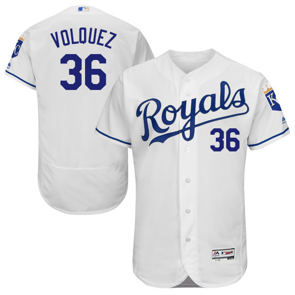 Men's Kansas City Royals #36 Edinson Volquez Majestic White 2016 Flexbase Authentic Collection Jersey