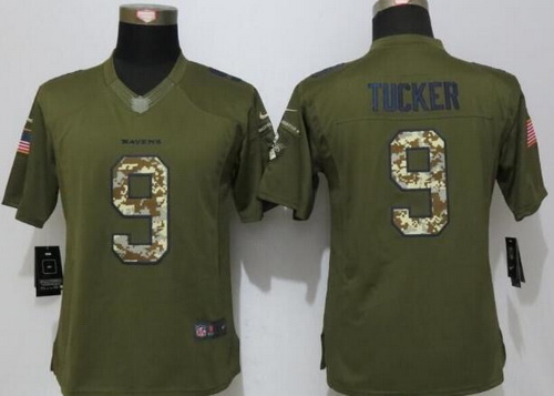 Women's Baltimore Ravens #9 Justin Tucker Green Salute to Service NFL Nike Limited Jersey