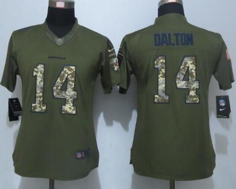 Women's Cincinnati Bengals #14 Andy Dalton Green Salute to Service NFL Nike Limited Jersey