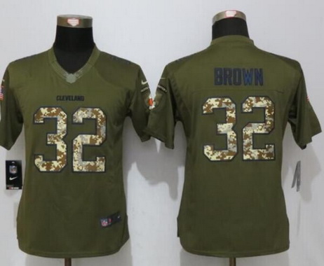 Women's Cleveland Browns #32 Jim Brown Retired Player Green Salute to Service NFL Nike Limited Jersey