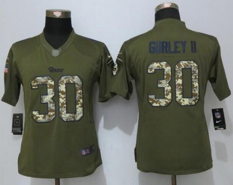 Women's Los Angeles Rams #30 Todd Gurley II Green Salute to Service NFL Nike Limited Jersey