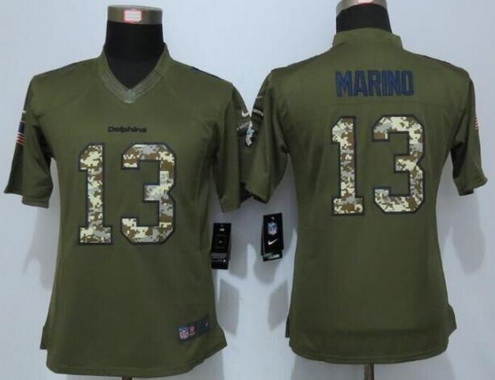 Women's Miami Dolphins #13 Dan Marino Retired Player Green Salute to Service NFL Nike Limited Jersey