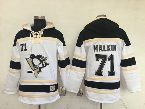 Men's Pittsburgh Penguins #71 Evgeni Malkin White Old Time Hockey Hoodie