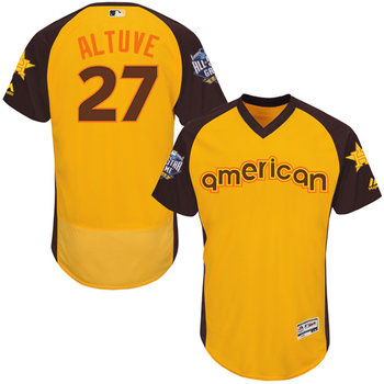 Jose Altuve Gold 2016 All-Star Jersey - Men's American League Houston Astros #27 Flex Base Majestic MLB Collection Jersey