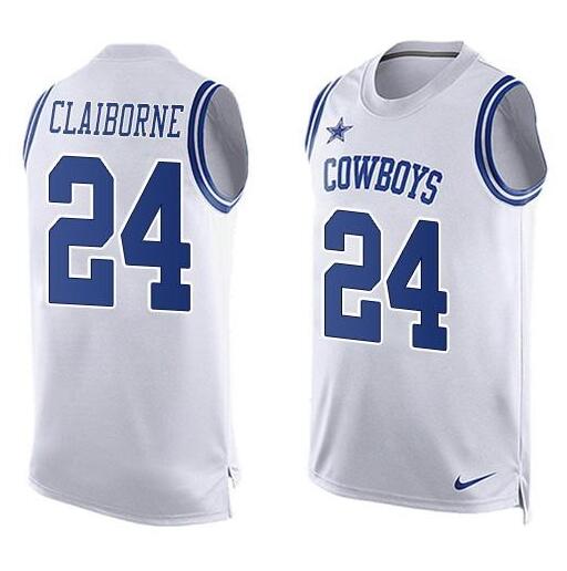 Men's Dallas Cowboys #24 Morris Claiborne White Hot Pressing Player Name & Number Nike NFL Tank Top