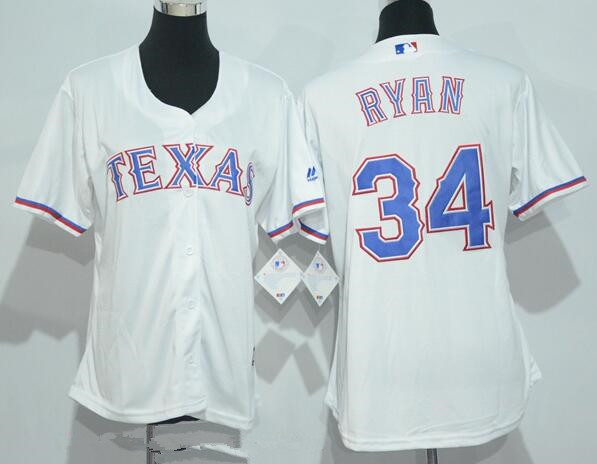 Women's Texas Rangers #34 Nolan Ryan Retired White Stitched MLB Majestic Cool Base Jersey