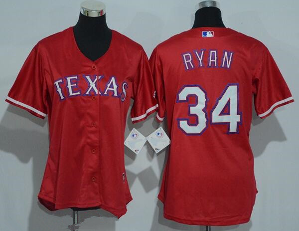 Women's Texas Rangers #34 Nolan Ryan Retired Red Stitched MLB Majestic Cool Base Jersey