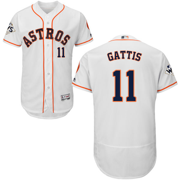 Men's Houston Astros #11 Evan Gattis White Flexbase Authentic Collection 2017 World Series Bound Stitched MLB Jersey