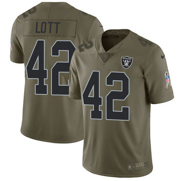 Nike Oakland Raiders #42 Ronnie Lott Olive Men's Stitched NFL Limited 2017 Salute To Service Jersey