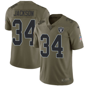 Nike Oakland Raiders #34 Bo Jackson Olive Men's Stitched NFL Limited 2017 Salute To Service Jersey