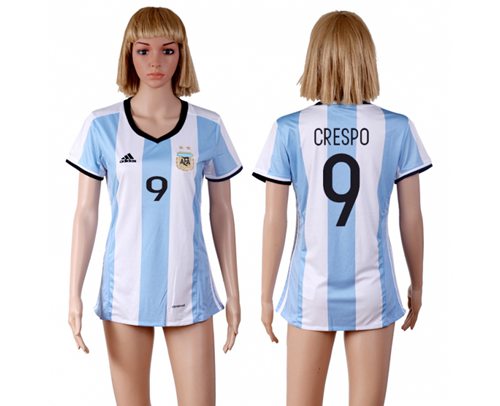 Women's Argentina #9 Crespo Home Soccer Country Jersey