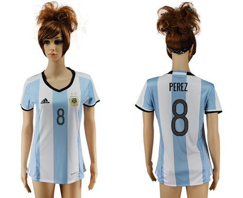 Women's Argentina #8 Perez Home Soccer Country Jersey