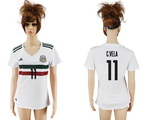 Women's Mexico #11 C.Vela Away Soccer Country Jersey