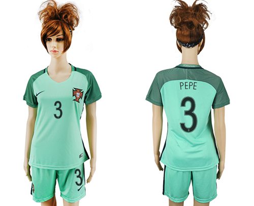 Women's Portugal #3 Pepe Away Soccer Country Jersey