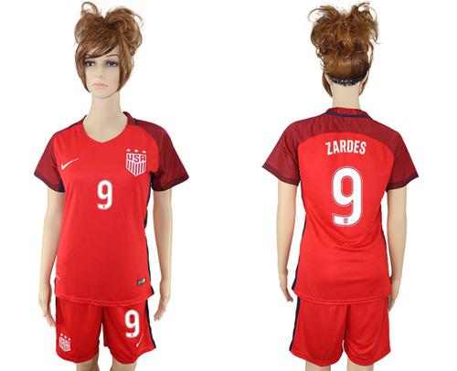 Women's USA #9 Zardes Away Soccer Country Jersey