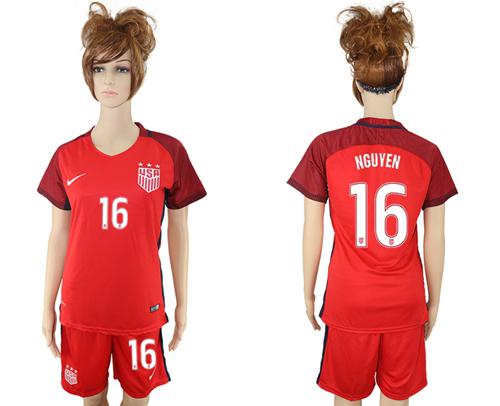 Women's USA #16 Nguyen Away Soccer Country Jersey