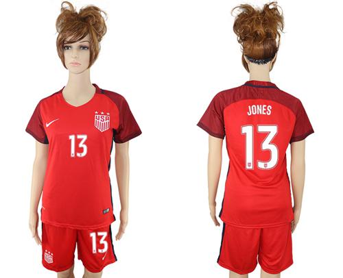 Women's USA #13 Jones Away Soccer Country Jersey