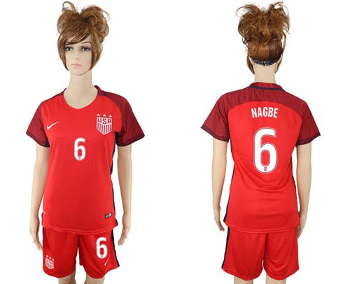 Women's USA #6 Nagbe Away Soccer Country Jersey