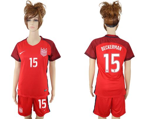 Women's USA #15 Beckerman Away Soccer Country Jersey