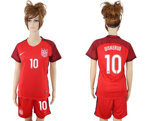 Women's USA #10 Diskerud Away Soccer Country Jersey