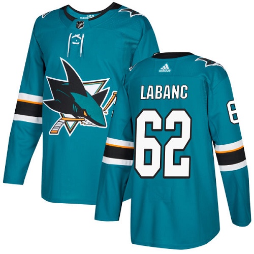 Adidas Sharks #62 Kevin Labanc Teal Home Authentic Stitched NHL Jersey