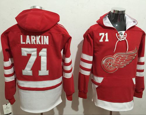 Red Wings #71 Dylan Larkin Red Name & Number Pullover NHL Hoodie