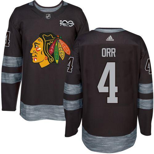 Blackhawks #4 Bobby Orr Black 1917-2017 100th Anniversary Stitched NHL Jersey